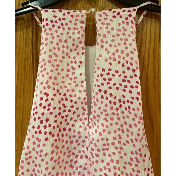 Express Pink Dot High Neck Halter Ruffle Asymmetrical Dress Waist Tie Size Small - Picture 9 of 10
